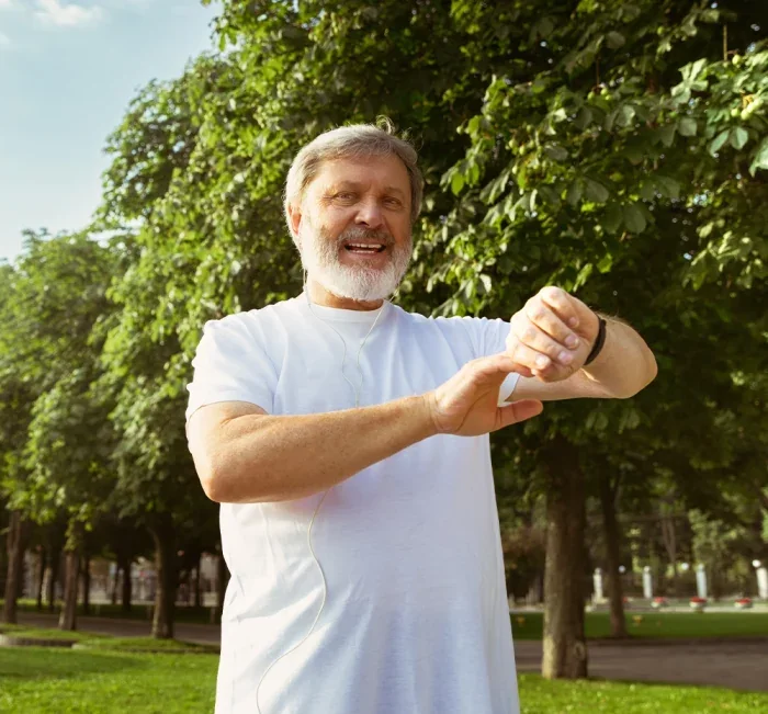 Man staying active outdoors as part of a daily wellness routine