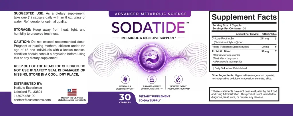 SodaTide supplement facts label